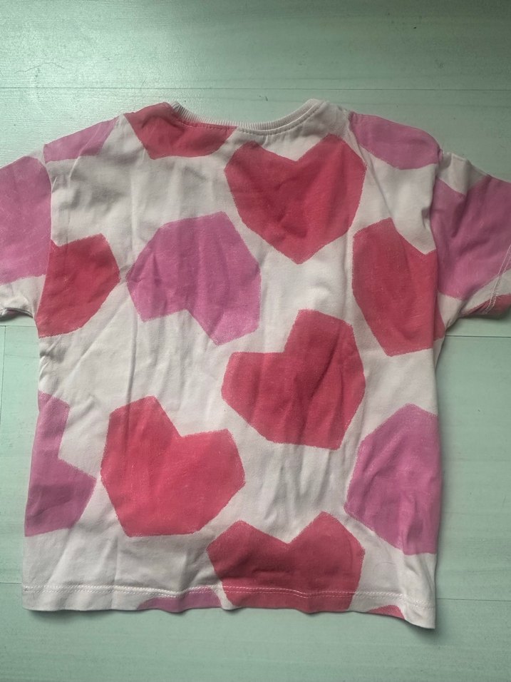 Zara Kız Çocuk Pembe Kalp Desenli Kısa Kollu Tişört - Görsel 3