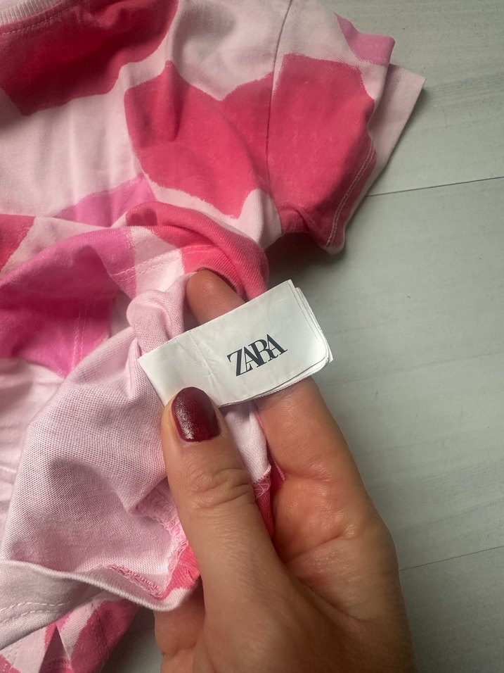 Zara Kız Çocuk Pembe Kalp Desenli Kısa Kollu Tişört - Görsel 2