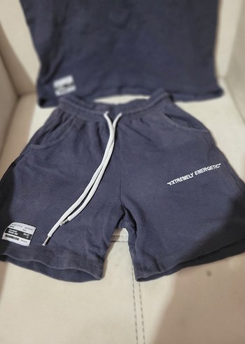 erkek cocuk Gri Denim Tişört ve Şort Takımı - Görsel 2