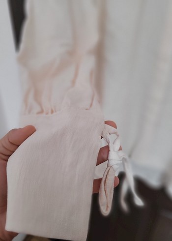 Beyaz Uzun Kollu Keten Gömlek - Görsel 3