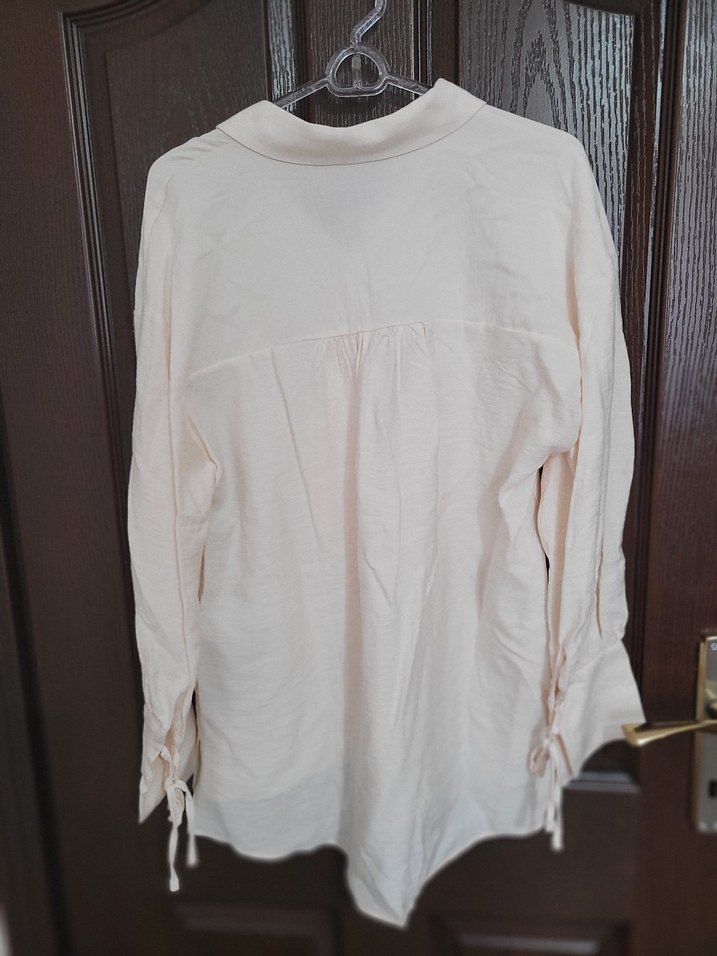 Beyaz Uzun Kollu Keten Gömlek - Görsel 2