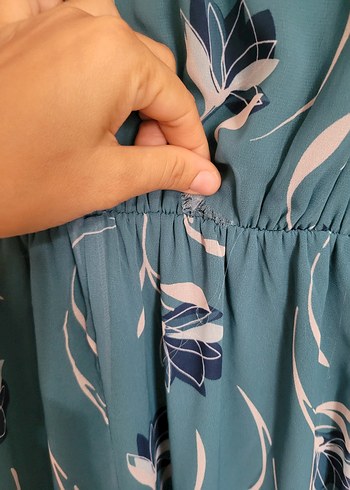 Mavi Bağlamalı V Yaka Uzun Kadın Elbise - Görsel 5