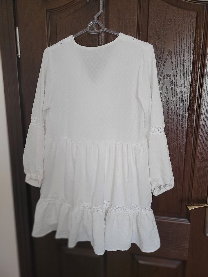 Bohem Beyaz Nakışlı Pamuklu Hamile Tunik - Görsel 3