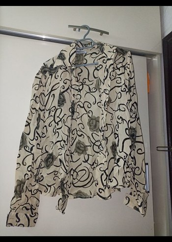 m Beden Bej Desenli Keten Uzun Kollu Gömlek Vintage Gömlek