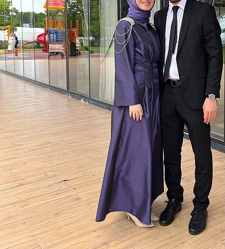 s Beden mor Renk Mor Tafta Özel Dikim Abiye