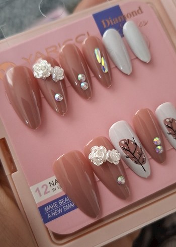 Bej Pastel Tırnak Süslemeleri 12'li Set - Görsel 2