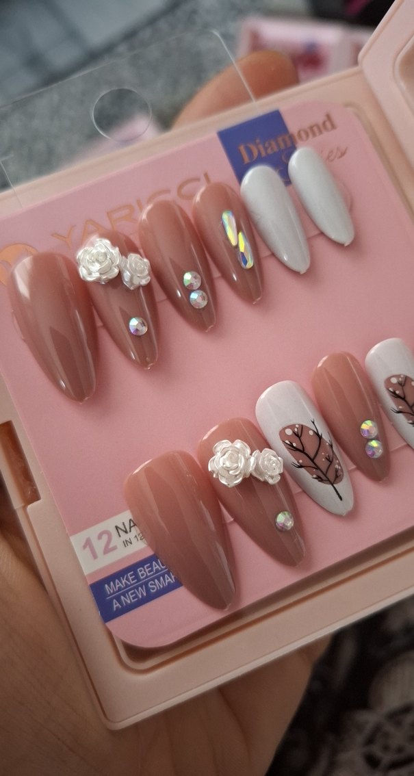 Bej Pastel Tırnak Süslemeleri 12'li Set - Görsel 2