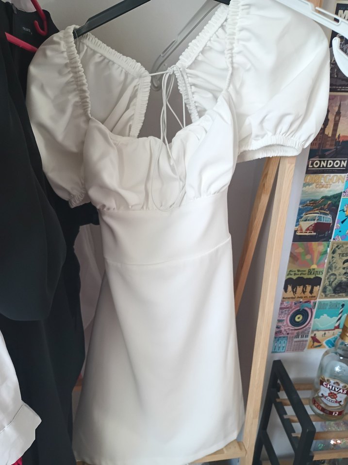 Beyaz Mini Midi mezuniyet elbisesi - Görsel 2