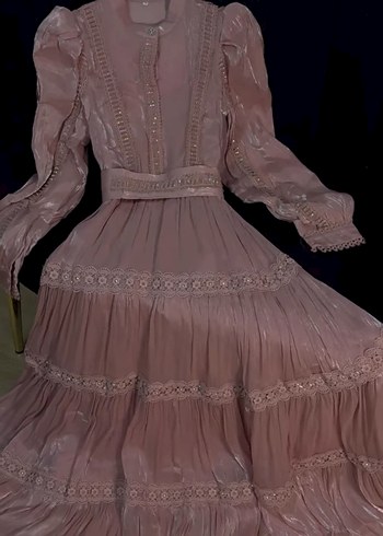 Diğer Pudra Pembe Romantik Dantel Elbise