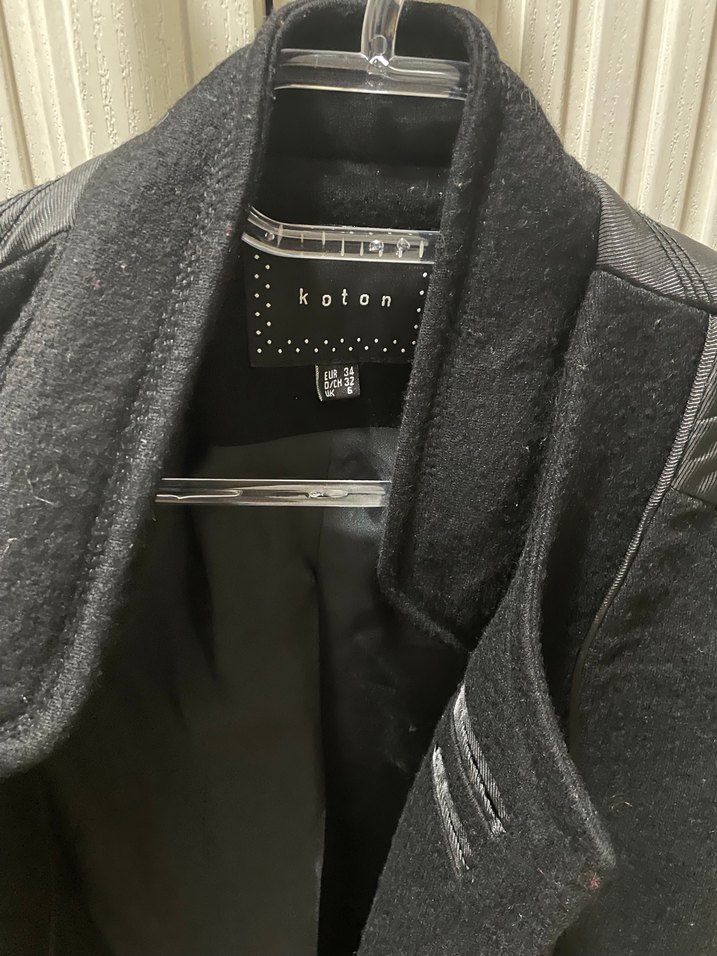 Düğmeli Siyah Deri Kadın Blazer Ceket - Görsel 2