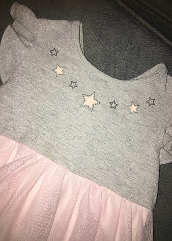 Kız Bebek Pembe Gri simli  Fırfırlı Elbise - Görsel 2