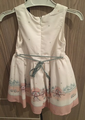 Beyaz Kız Çocuk Baskılı Pamuklu Elbise - Görsel 5