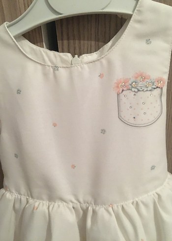 Beyaz Kız Çocuk Baskılı Pamuklu Elbise - Görsel 2