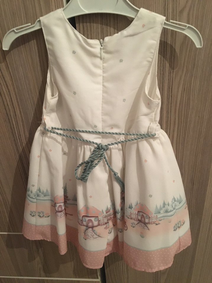 Beyaz Kız Çocuk Baskılı Pamuklu Elbise - Görsel 5