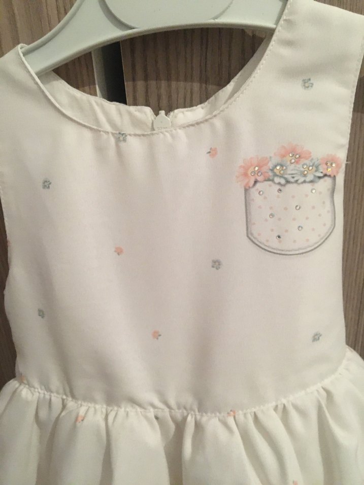 Beyaz Kız Çocuk Baskılı Pamuklu Elbise - Görsel 2