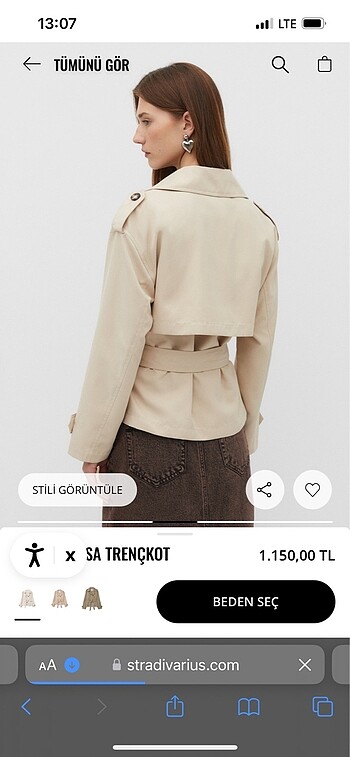 m Beden Stradivarius trençkot
