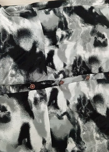 xxl Beden Gri Batik Desenli Düğmeli Uzun Elbise