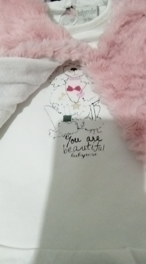 Kız Bebek Pembe Kürklü Uzun Kollu Takım - Görsel 2