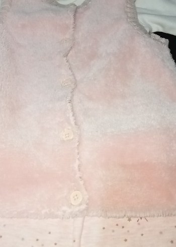 Kız Bebek Pembe Kürklü Yelekli Takım - Görsel 2