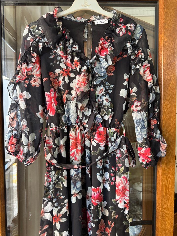 Çiçek Desenli midi  Elbise - Görsel 4