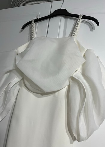 Beyaz Drapeli  Abiye Elbise - Görsel 4