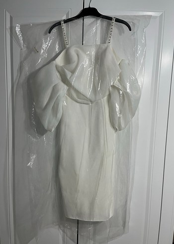 Beyaz Drapeli  Abiye Elbise - Görsel 2