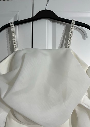 Beyaz Drapeli  Abiye Elbise - Görsel 3