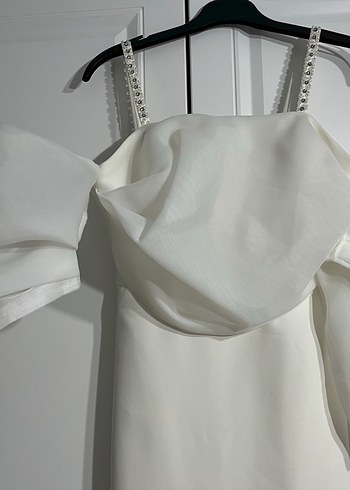 Beyaz Drapeli  Abiye Elbise - Görsel 5