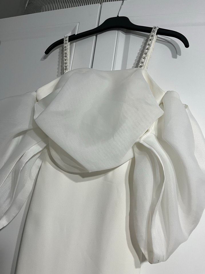 Beyaz Drapeli  Abiye Elbise - Görsel 4