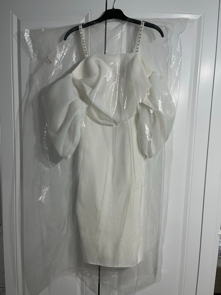 Beyaz Drapeli  Abiye Elbise - Görsel 2