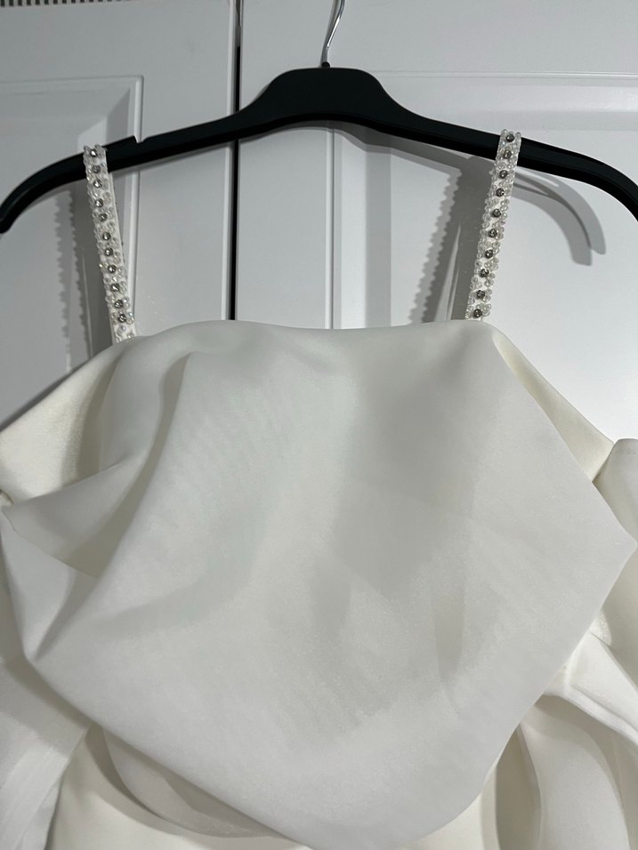 Beyaz Drapeli  Abiye Elbise - Görsel 3