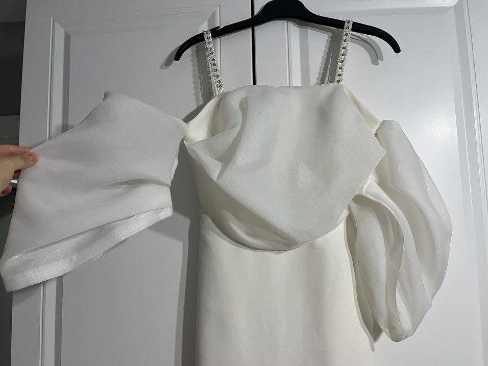 Beyaz Drapeli  Abiye Elbise - Görsel 5