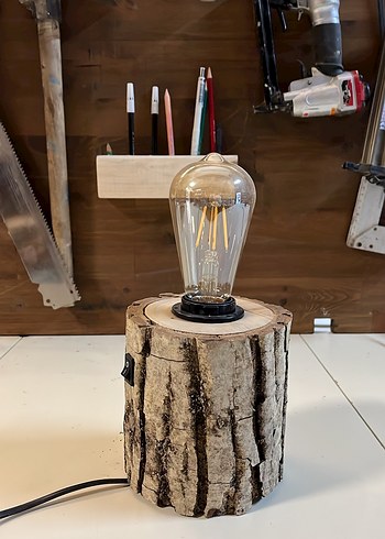 Doğal Kütük Ahşap Masa Lambası - Görsel 3