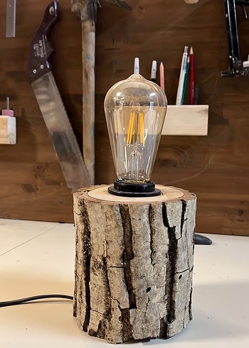 Doğal Kütük Ahşap Masa Lambası - Görsel 4