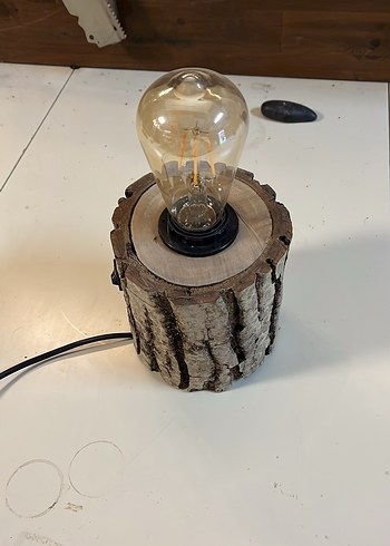 Doğal Kütük Ahşap Masa Lambası - Görsel 2