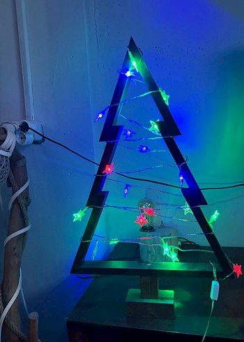 Renkli LED Işıklı Ahşap Yılbaşı Ağacı Dekor - Görsel 2