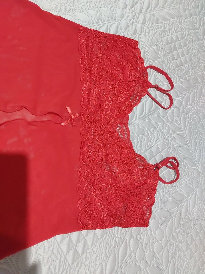Kırmızı dantelli İnce Askılı kombinezon - Görsel 4
