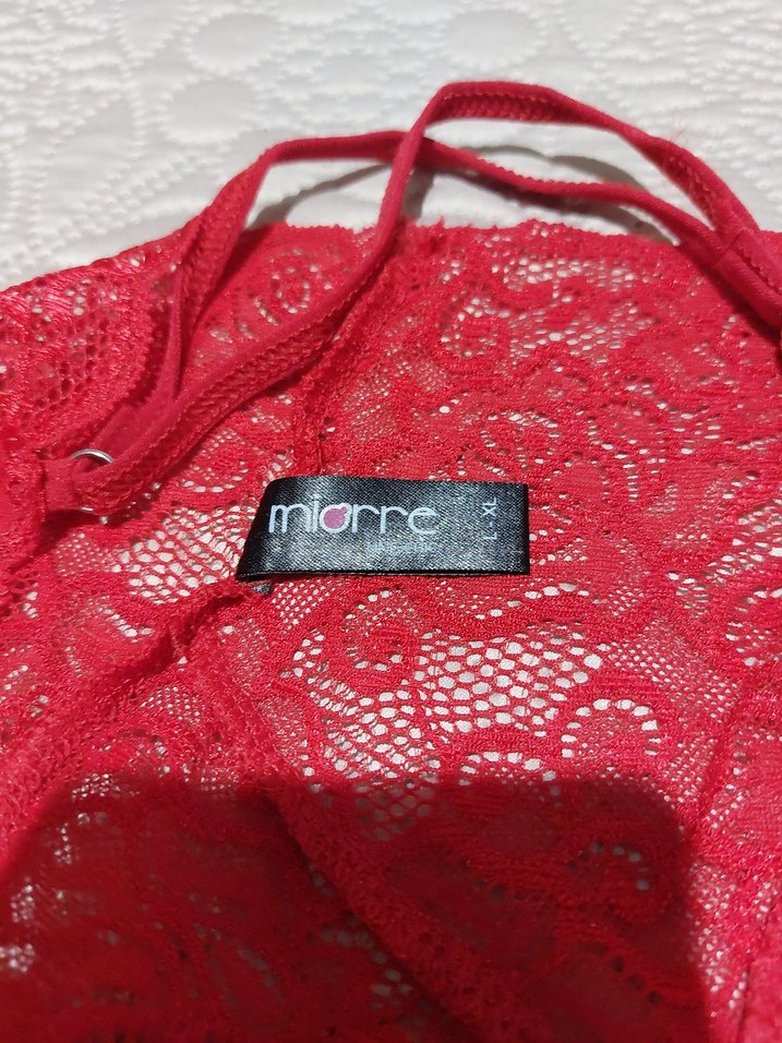 Kırmızı dantelli İnce Askılı kombinezon - Görsel 3