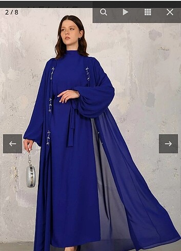 Saks mavisi abaya takımı
