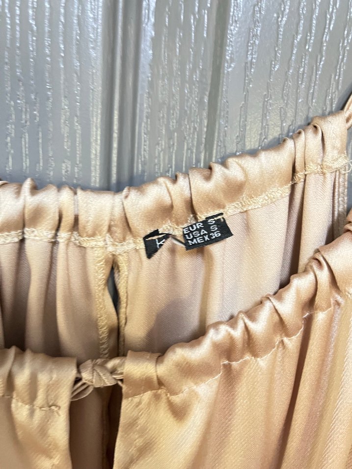 Bej Uzun Askılı Drapeli Kadın Elbise - Görsel 4