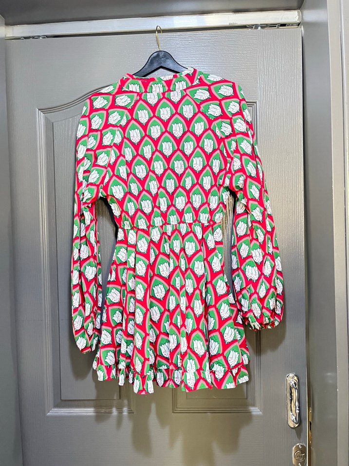 Renkli Bohem Uzun Kollu V Yaka Tunik - Görsel 2