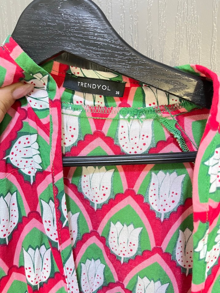 Renkli Bohem Uzun Kollu V Yaka Tunik - Görsel 4