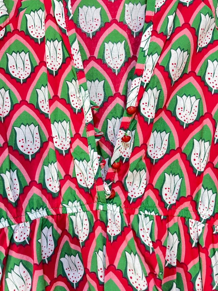 Renkli Bohem Uzun Kollu V Yaka Tunik - Görsel 3