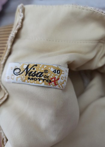 Düğmeli Vintage Bej Kadın abiye - Görsel 6