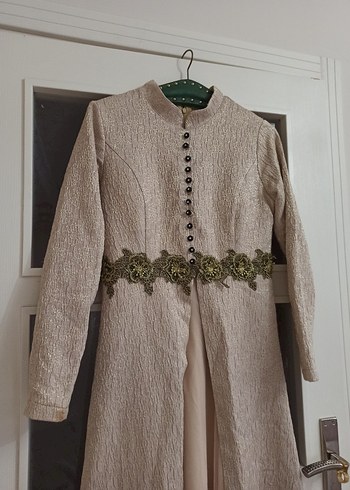 Düğmeli Vintage Bej Kadın abiye - Görsel 2