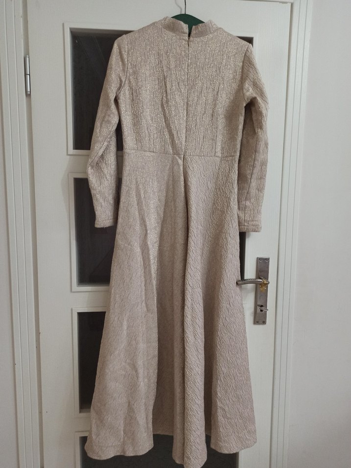 Düğmeli Vintage Bej Kadın abiye - Görsel 4