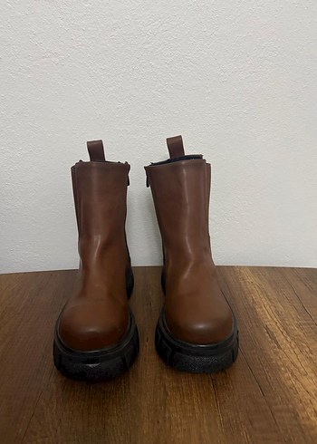 Kahverengi Deri Platform Topuklu Kadın Bot - Görsel 2