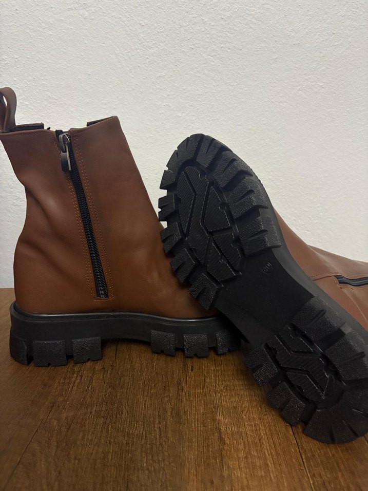 Kahverengi Deri Platform Topuklu Kadın Bot - Görsel 3