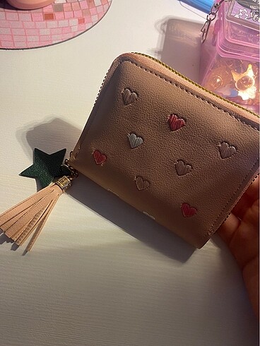 Pembe/Pudra Yıldızlı Charm Cüzdan