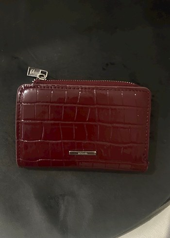 Bordo Deri Fermuarlı Kadın Cüzdanı Bershka Kartlık